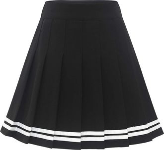 Dressystar Women Stretchy Pleated Skirt Schoolgirl Solid Skater Tennis Basic Mini Skirt Black White Stripe XXL