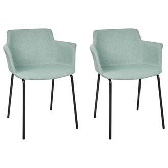 Beliani Beliani - Conjunto De 2 Sillas De Comedor Elegantes Tapicer&iacute;a De Poli&eacute;ster Patas De Metal Negras Muebles De Comedor Verde Menta Belfield