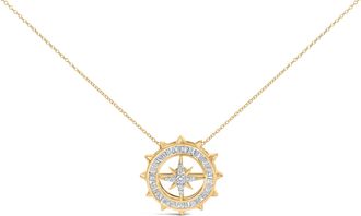 House of Brilliance 14KT Yellow Gold Plated Sterling Silver 1 Cttw Diamond Compass Medallion Pendant Necklace