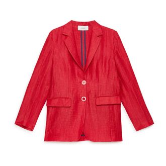 Maliparmi Blazers, female, Red, Size: 2XL Linen Jacquard Jacket