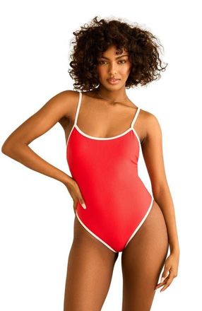 Dippin' Daisy's Swimwear Star Scoop Neckline One Piece in Poppy/white Rib at Nordstrom, Size Small
