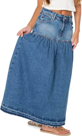 Roxy Nocturne Denim Maxi Skirt in Salt Fade at Nordstrom, Size X-Small
