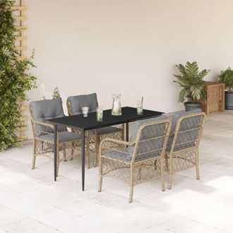 vidaXL Set Comedor De Jard&iacute;n 5 Pzas Con Cojines Rat&aacute;n Sint&eacute;tico Beige Vidaxl