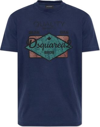 Dsquared2 T-shirt met print - Heren - T-shirts - Blauw - L - Katoen - Tops