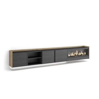 Skraut Home Mueble tv efecto madera negro roble 315x35x50cm chimenea efecto fuego