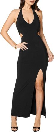 Bebe Slit Front Cutout Halter Maxi Dress