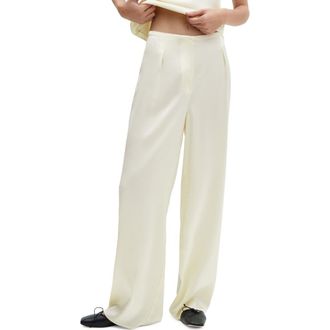 Mango Flowy Wide Leg Satin Pants in Off White at Nordstrom, Size X-Small
