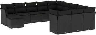 vidaXL Set De Sof&aacute;s De Jard&iacute;n 12 Piezas Cojines Rat&aacute;n Sint&eacute;tico Negro Vidaxl