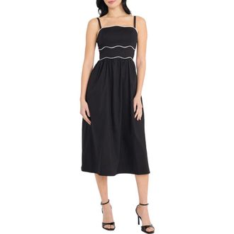 Donna Morgan Wavy Piping Stretch Cotton Midi Sundress in Black at Nordstrom Rack, Size 10