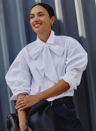 Contemporaine Womens Scarf-collar stretch shirt
