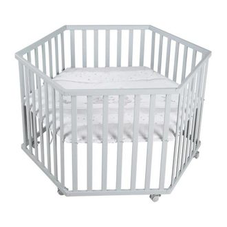 OEM Parc B&eacute;b&eacute; &Eacute;volutif Hegaxonal - Roba - Sternenzauber - Housse Rembourr&eacute;e - Motif &Eacute;l&eacute;phants - 6 Roues Frein&eacute;es - Bois Laqu