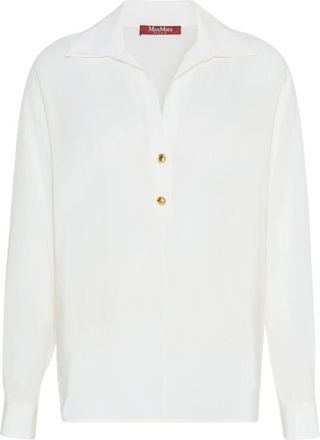 Max Mara Overhemden, Dames, Wit, XS, Crepe de Chine Poloshirt