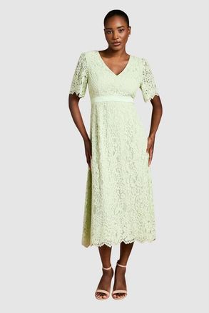 Coast Scallop Hem V-Neck Lace Midi Dress in Sage at Nordstrom, Size 10