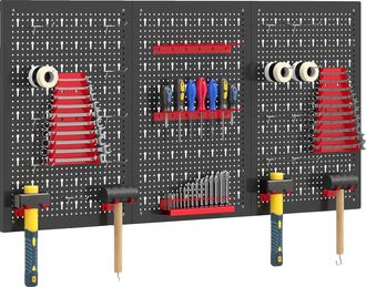 OEM Paneles De Pared Para Herramientas, Material: Acero, Dimensiones: 60x40 Cm, Piezas Totales: 28, Capacidad M&aacute;xima: 20 Kg Por Panel, Color: Rojo