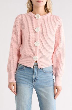 Madden Girl Flower Appliqu&eacute; Cardigan in Silver Pink at Nordstrom Rack, Size X-Large