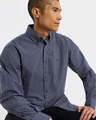 HUGO BOSS Long Sleeve Check Shirt - Navy