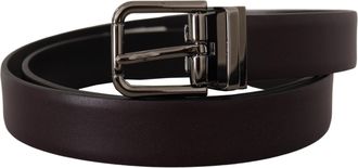 Dolce & Gabbana Dark Purple Leather Box Borchia Metal Buckle Mens Belt