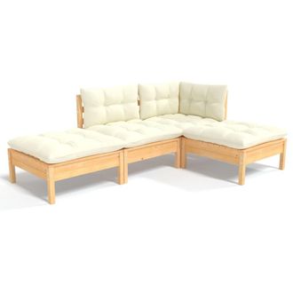 vidaXL Muebles De Jard&iacute;n 4 Pzas Y Cojines Madera Maciza De Pino Crema Vidaxl