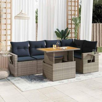 vidaXL Set De Muebles De Jard&iacute;n 6 Pzas Y Cojines Rat&aacute;n Sint&eacute;tico Gris Vidaxl
