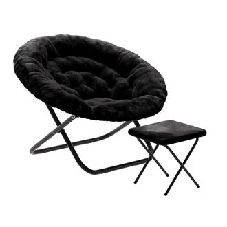 Flash Furniture Oversized Folding Saucer Chair with Ottoman, Black Fabric/Black Frame