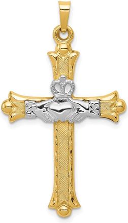 Diamond2Deal 14k Two-tone Gold Claddagh Cross Pendant