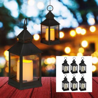 Relaxdays Relaxdays Set De Ocho Faroles Led De Jard&iacute;n, Vela Con Efecto De Llamas, Iluminaci&oacute;n De Exterior, Colgante O De Pie, 23 Cm, Negro