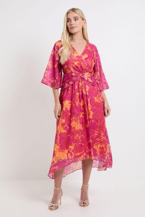 Wallis Womens Petite Floral Burn Out Twist Midaxi Dress - Pink - Size 20 UK