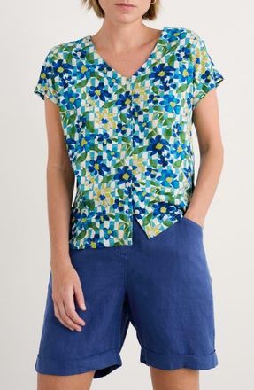 Seasalt Cornwall Studio Glass Organic Cotton Button-Up Top in Picnic Floral Chalk at Nordstrom, Size 10 Us