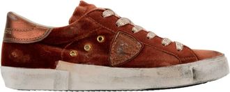 Philippe Model Fluwelen Vetersneakers met Su&egrave;de Details - Dames - Sneakers - Oranje - 37 EU - Su&egrave;de - Schoenen