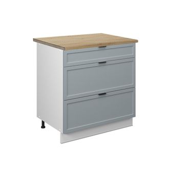 Vicco Mueble Bajo De Cocina Fame-line, Azul Claro-gris, 80 Cm Con 3 Cajones, Et Roble