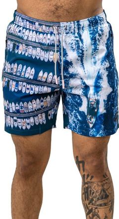 Maceoo Swim Marthyr Print Swim Trunks in Blue at Nordstrom, Size 5