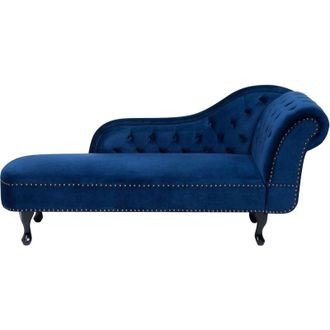 Beliani Beliani - Chaise Longue Tapizado En Terciopelo Azul Con Botones Versi&oacute;n Derecha Nimes