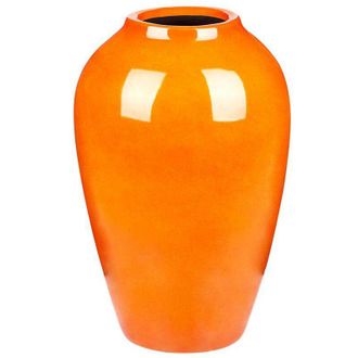 Beliani Florero De Terracota Naranja 39 Cm Forma Redonda Sala De Estar Dormitorio Terrasa