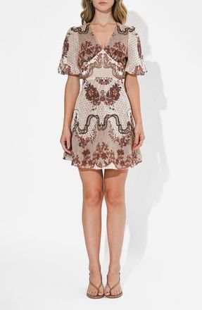 Adelyn Rae Abigail Placed Print Minidress in Mocha/Brown at Nordstrom Rack, Size X-Large