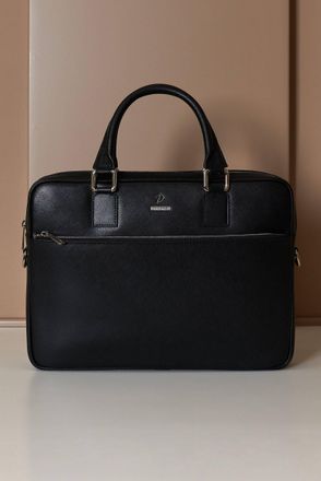 D'Arienzo Borsa Ventiquattrore in pelle di vitello nera saffiano tasca zip DArienzo, Seleziona Taglia Unica, Colore Nero