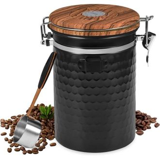 OEM Bote Herm&eacute;tico De 1,8 Litros Para Caf&eacute;, Fabricado En Acero Inoxidable Negro, Recipiente Para Granos Y Caf&eacute; Molido Con V&aacute;lvula De Co2 Y Tapa De Vac&iacute;o -