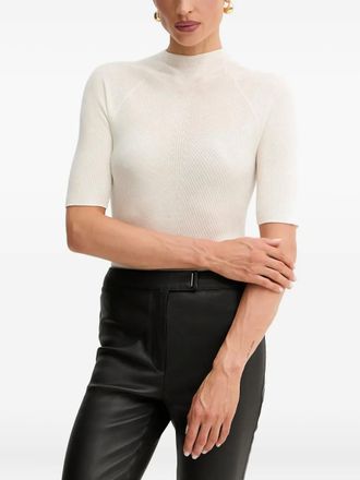 BOSS ribbed high-neck T-shirt - women - Virgin Wool - S - Neutrals