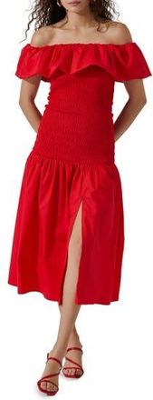 ASTR the Label Off the Shoulder Cotton Midi Dress in Cherry Red at Nordstrom Rack, Size X-Small