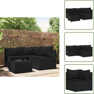 vidaXL The Living Store Set Divani da Giardino 4 pz con Cuscini Nero in Polyrattan - Divano angolare