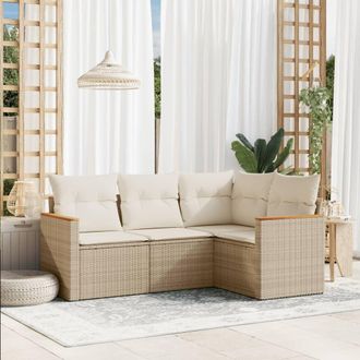 vidaXL Juego De Sof&aacute;s Jard&iacute;n Con Cojines 4 Pzas Rat&aacute;n Sint&eacute;tico Beige Vidaxl