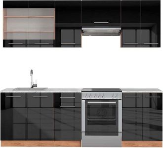 Vicco Mueble De Cocina Fame-line, Antracita Brillo Intenso/roble Dorado El&eacute;ctrico, 240 Cm, Et M&aacute;rmol