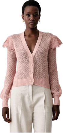Twinset Cardigan met kanten details - Dames - Vesten - Roze - XS - Wol - Truien & Vesten