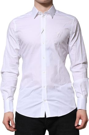 Dolce & Gabbana Mens White Cotton Gold Long Sleeves Formal Shirt Elastane