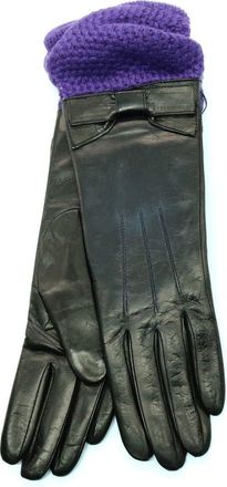 Portolano Leather Gloves with Knit Cuffs in Black/Purple at Nordstrom Rack, Size 7.5