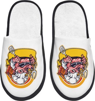 Generic Fuzzy Slippers Pig Chef Fluffy Slippers Soft Non Slip Slides For Hotel Mens Bathroom M