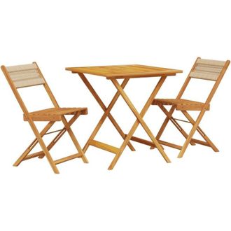 vidaXL Vidaxl - Juego De Bistro De 3 Piezas Polipropileno Y Madera Maciza Beige