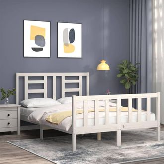 Berkfield Home Beautiful Bed Frame with Headboard White 140x190 cm Solid Wood