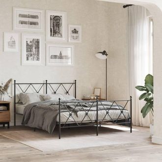 Berkfield Home Metal Bed Frame without Mattress with Footboard Black 137x190cm | Size: 137x190 cm