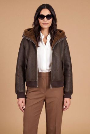 D'Arienzo Montone shearling testa di moro bomber con cappuccio DArienzo, Seleziona Taglia S, Colore Testa di moro