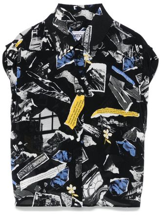 Moschino Blouse met patchwork-print - Zwart